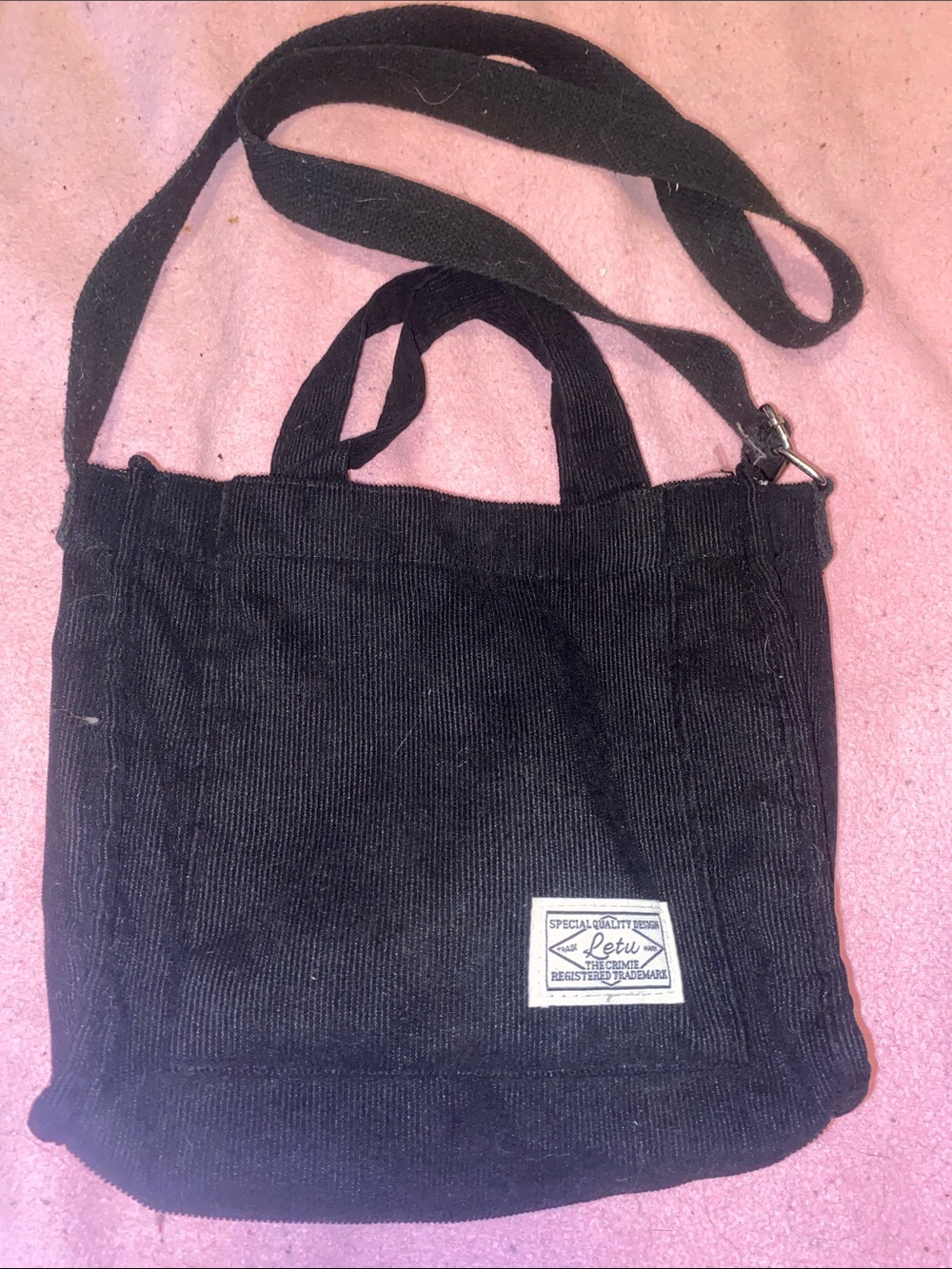 Letu Black Corduroy Crossbody Tote Bag